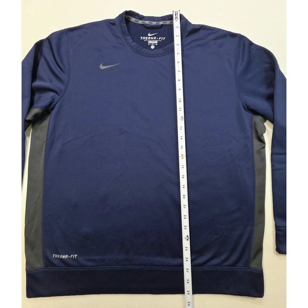 Nike Therma-FIT‎ Pullover Shirt Mens XL Long Sleeve Crew Blue Gray Fleece Lined